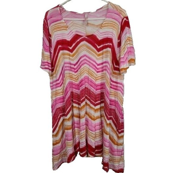 J Mode Womens Wearable Art Lagenlook Tunic Top XL Multi Chevron Short Sleeve - Picture 1 of 5